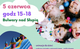 plakat, balony, dziecięce umalowane buzie, dmuchańce