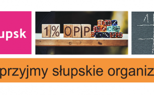 baner akcji Wesprzyjmy słupskie organizacje, logo słupska, rysunek 1% OPP
