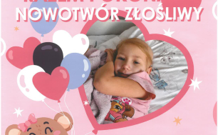 Plakat informacyjny z grafiką - dziewczynka i misie wraz z tekstem i linkiem do pomocy na siepomaga.pl