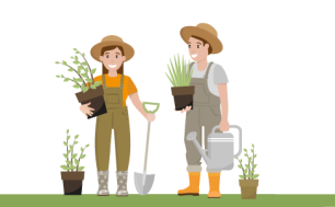 Pan i Pani sadzą rośliny