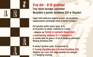 Na zdjęciu widzimy plakat z treścią jak w artykule. Grafika - szachownica i figury szachowe.