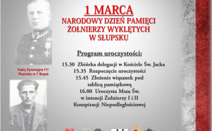 Plakta informacyjny z tekstem jak w artykule i wizerunki żołnieży wyklętych