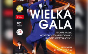 Plakta informacyjny z tekstem jak w treści artykułu; grafika - tańcząca para oraz wizerunek Iwony Pavlowić