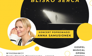 Plakat z datą i miejscem koncertu, wykonawcami oraz fotografią anny Samusionek