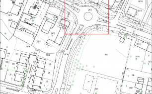 czarno-biała mapka wskazująca lokalizację ronda u zbiegu ulic Piłsudsakiego i Małcużyńskiego w Słupsku