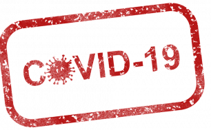(fot. pixabay) na szarym tle czerwony napis COVID-19