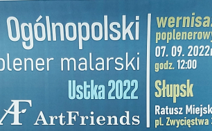 Na zdjęciu widzimy plakat zapowiadający wernisaż z treścią jak w artykule; grafika na plakacie - farby i pędzel