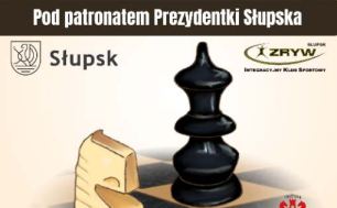 Plakat z figurami szachowymi i informacjami na temat turnieju.