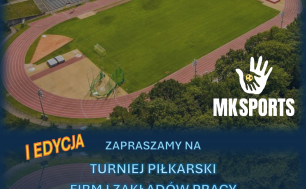 Plakat  turnieju - stadion 650-lecia, wraz z nazwami sponsorów i komunikatami organizatorów.