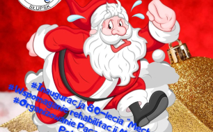 Plakat biegu z biegnącym Mikołajem