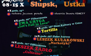 czarne tło z kolorowymi napisami z nazwami wykonawców i terminami 27. Komeda Jazz Festival