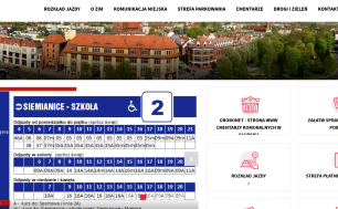 Na zdjęciu widzimy grafikę przedstawiającą orientacyjny rozkład jazdy, panoramę miasta słupska oraz inne grafiki ze strony interenetowej słupskiego ZIM