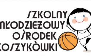 Logo  - grafika SMOKów, duży napis z chłopcem i piłką do basketu.