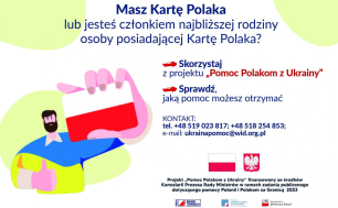 plakat z informacjami jak skorzystać z pomocy i numerami kontaktowymi