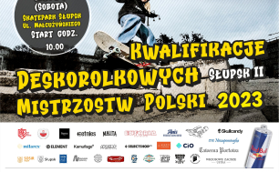 Zawodnik na desce + sponsorzy wydarzenia oraz dokładny termin