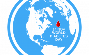 Grafika przedstawia kulę ziemską wpisaną w niebieski okrąg, na niej kroplę krwi i napis "14 nov, World Diabetes Day", (fot. pixabay)