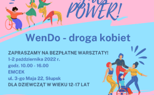 plakat informacyjny dotyczący warsztatów dla nastolatek WenDo droga kobieto