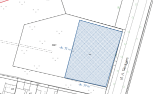 Na zdjęciu widzimy zaznaczoną niebieskim kolorem nieruchomość przeznaczoną do oddania w dzierżawę