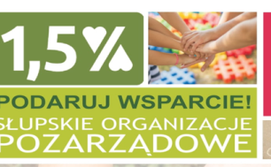 Apel - Podaruj wsparcie! Słupskie Organizacje Pozarządowe! - na obrazkach dłonie osób jedna na drugiej, gest jedności i inna dłoń wskazująca na narysowane kredą serce